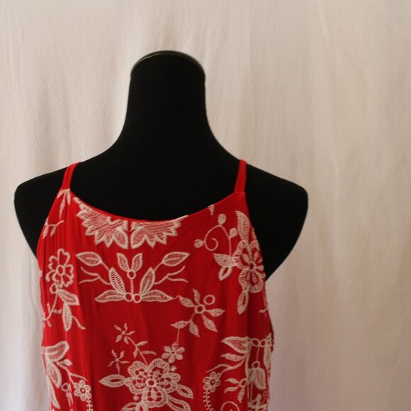 SUNDRESS Westport Red White Floral Embroidery Lined Tie Front MAXI XL Pre-Loved - Picture 9 of 13